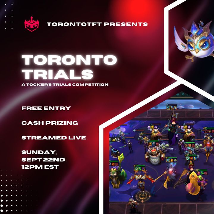 The Toronto Trials poster: a Tocker's Trials competition with free entry and cash prizing, streamed live on Sunday, September 22