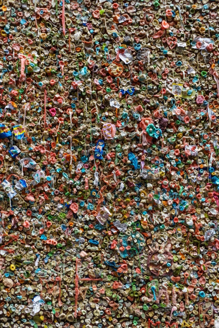 Close-up of the colorful Gum Wall in Seattle