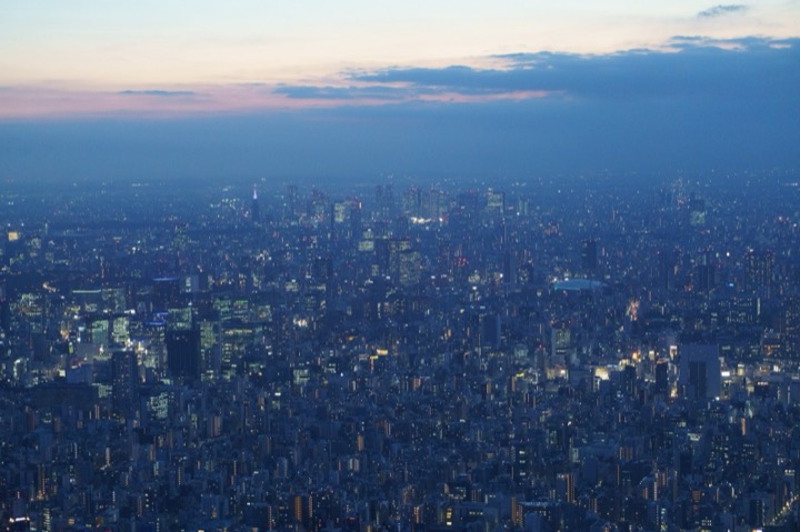 Tokyo at dusk, seen from high above