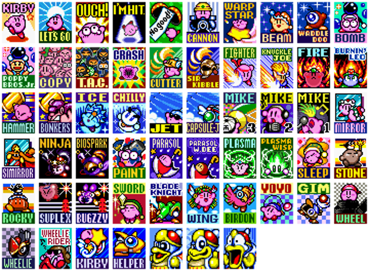 Grid of the copy ability sprites used in Kirby Super Star's interface