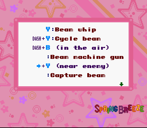 Move list screen for the Beam ability