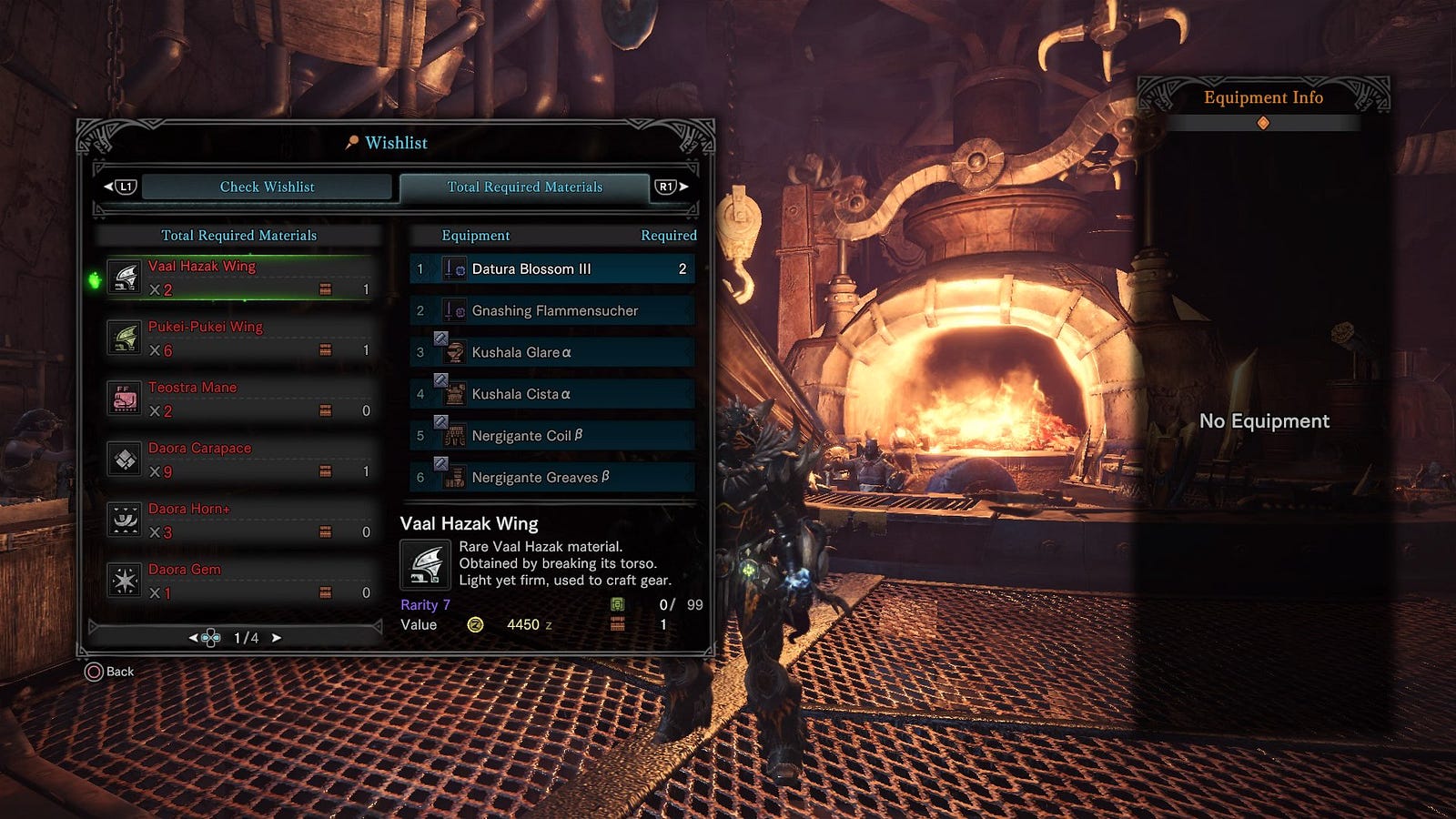 The equipment crafting menu