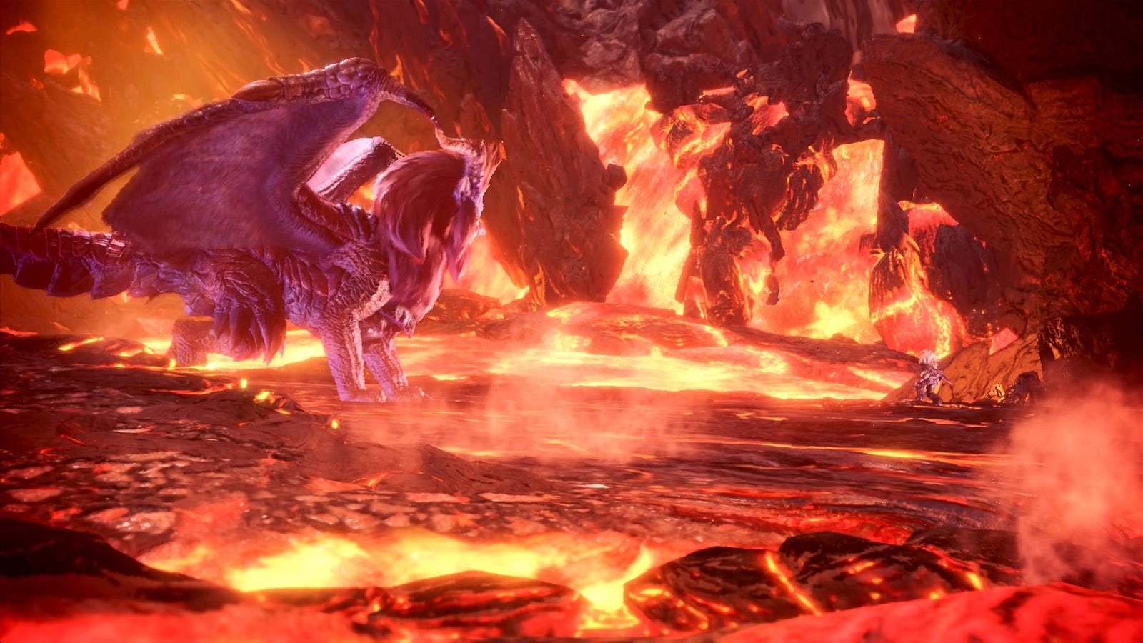 A winged monster standing in a lava-filled area