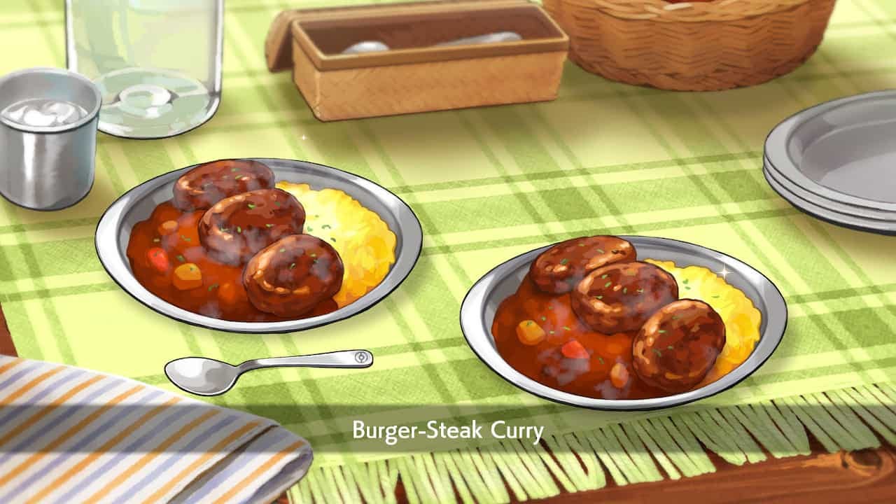 A plate of Burger-Steak Curry at camp
