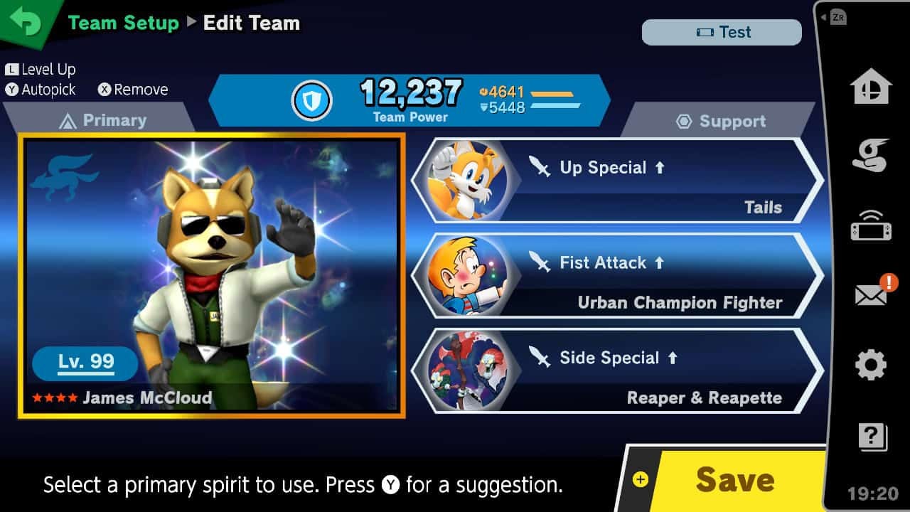 Spirit team setup: Fox with James McCloud as the primary spirit and three support spirits